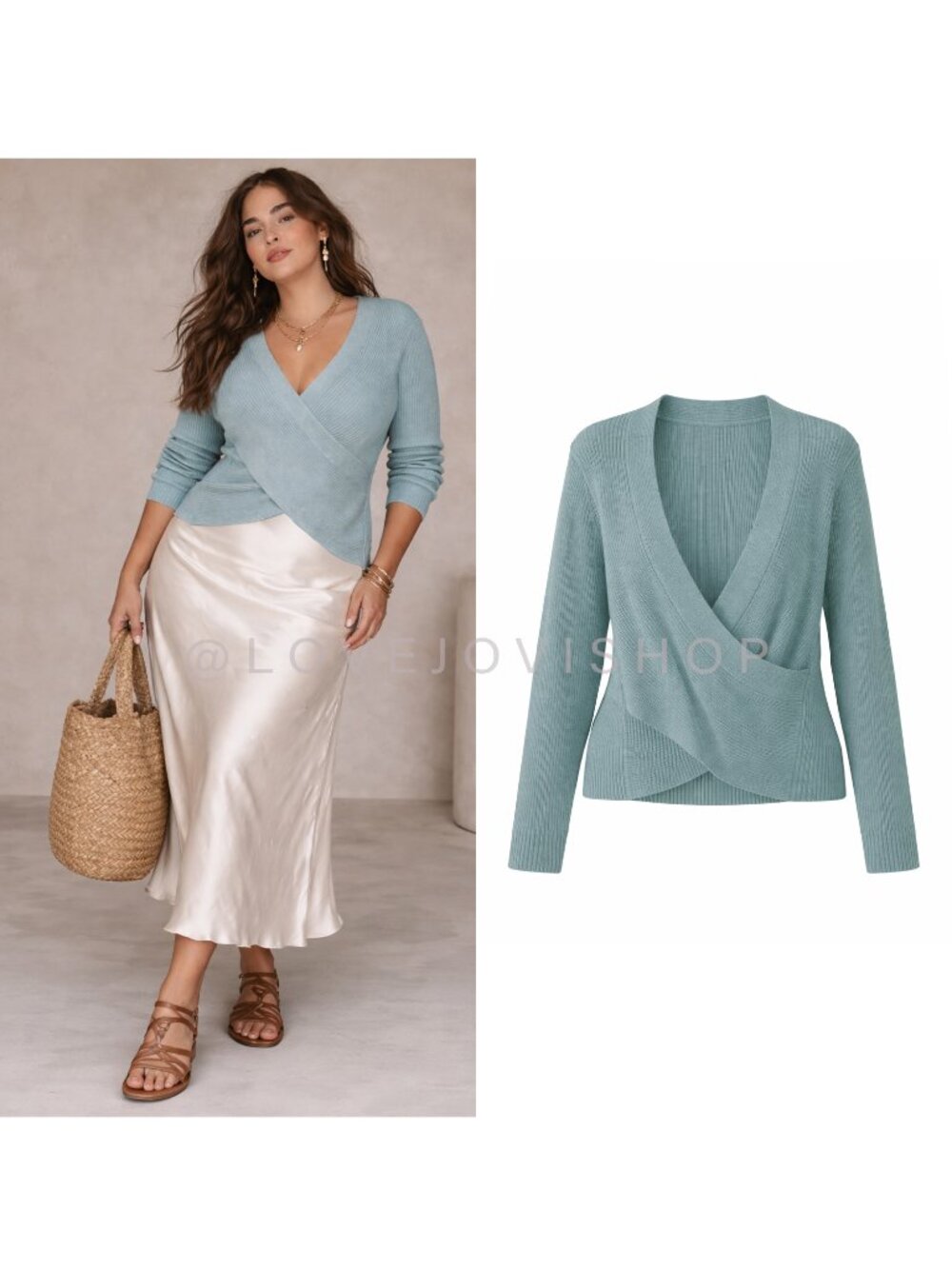 Sweater | Faux Wrap Wool Blend Knit Pullover Seafoam Mint 0XL | Balletcore Light